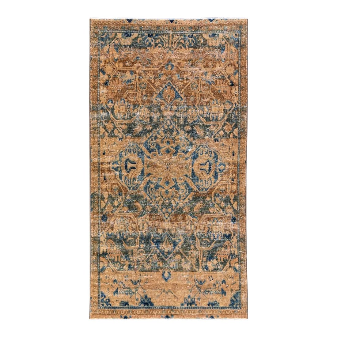 Vintage Geometric Handmade Beige Wool Rug 4'4 x 8'2: Vintage Geometric Handmade Beige Wool Rug 4'4 x 8'2 Elevate your living space with this stunning Vintage Distressed Handmade Geometric Wool Rug. Crafted from high-quality wool, this beautiful rug feat