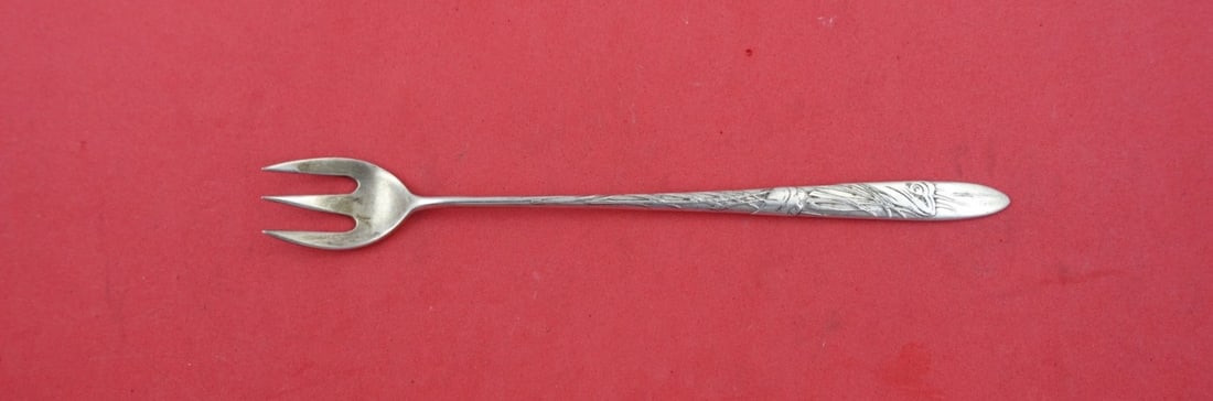 Tiffany & Co Sterling Silver Lap Over Edge Acid Etched Cocktail Fork with Frog: Tiffany & Co Sterling Silver Lap Over Edge Acid Etched Cocktail Fork with Frog This elegant cocktail or oyster fork from Tiffany & Co. features a beautiful Lap Over Edge Acid Etched design. Crafted fr