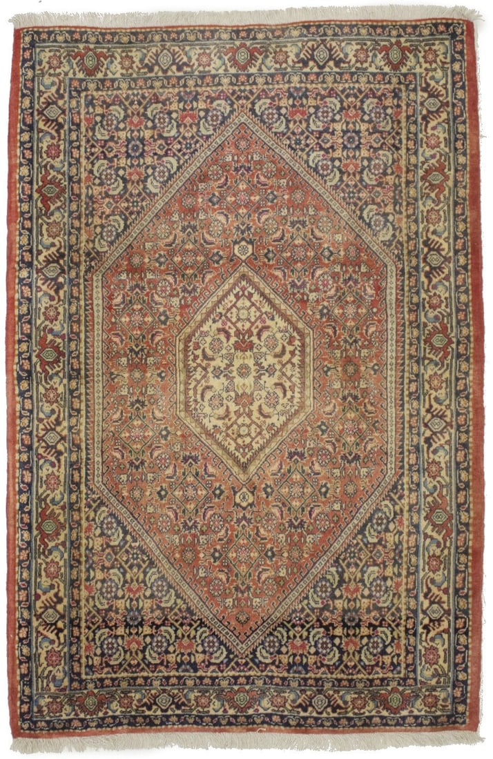 Handmade Vintage Floral Oriental Rug 3'1 x 4'8 Wool Carpet: Handmade Vintage Floral Oriental Rug 3'1 x 4'8 Wool Carpet Enhance your living space with this stunning semi-antique handmade Oriental rug, featuring a vibrant floral pattern in muted colors of orange