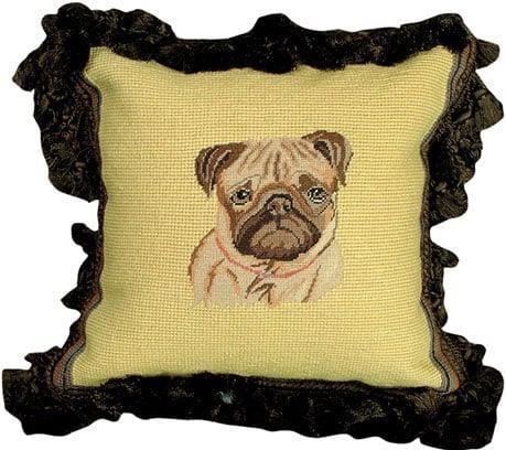 Charming Hand-Made Fawn Pug Decorative Pillow 12x12: Charming Hand-Made Fawn Pug Decorative Pillow 12x12 Add a touch of whimsy to your decor with this delightful hand-made needlepoint pillow featuring an adorable fawn pug design. This charming pillow is