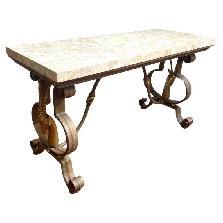 Maitland Smith Hollywood Regency Wrought Iron Console with Brass Gazelles (1 of 9)