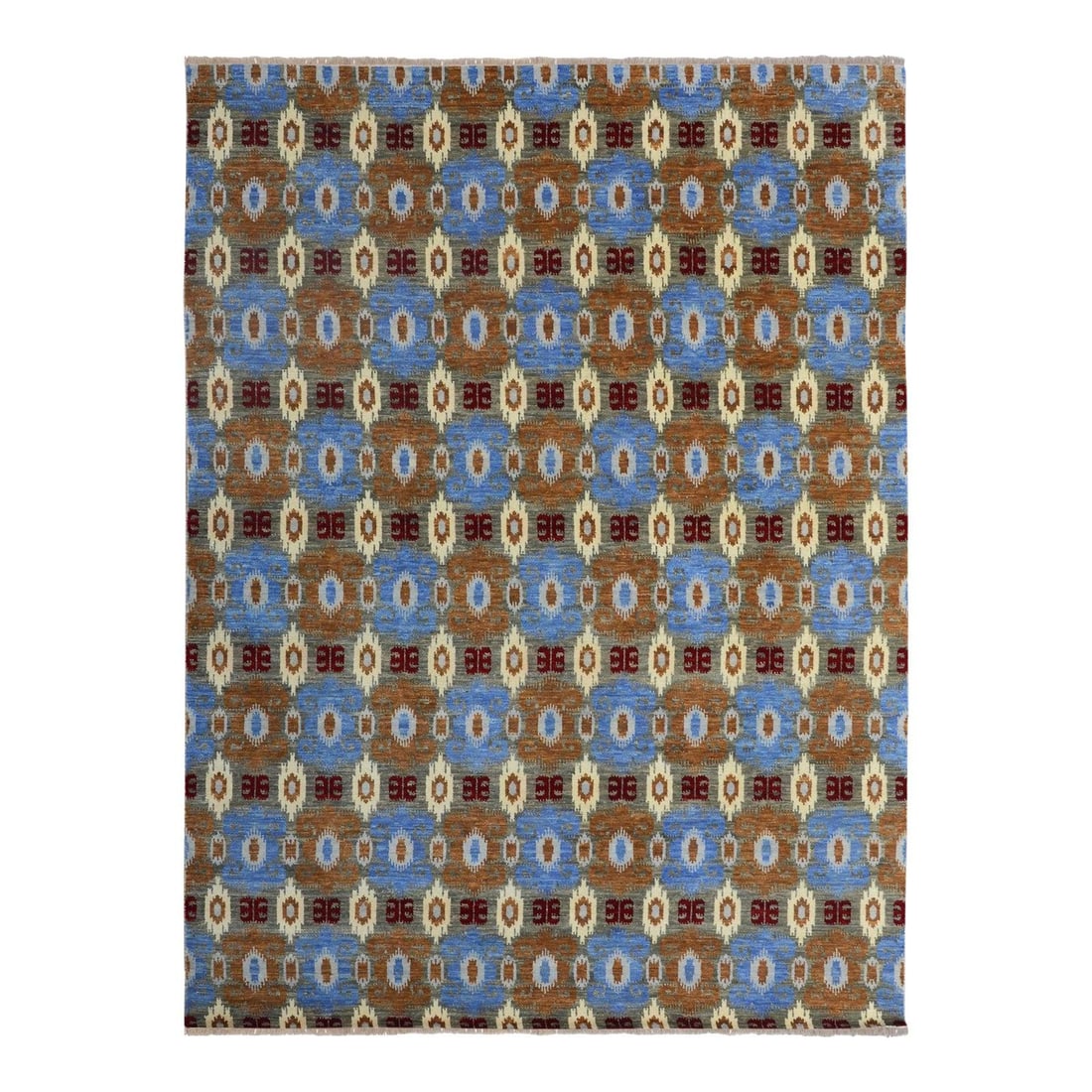 Modern Tibetan Wool Rug 9'2 x 12'1 Olive Green Allover Design: Modern Tibetan Wool Rug 9'2 x 12'1 Olive Green Allover Design Enhance your living space with this stunning modern Tibetan wool rug, featuring a rich olive green and light brown field. The allover desi