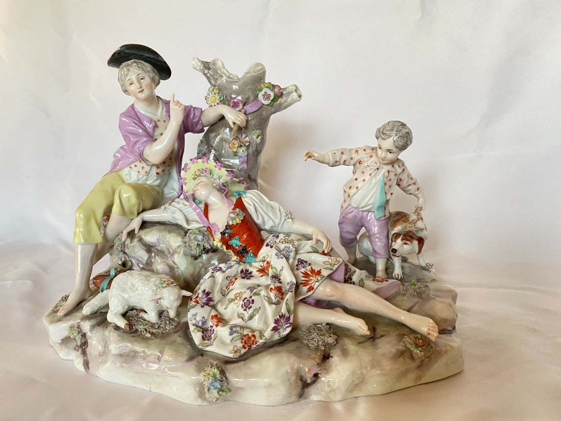 19th Century Meissen Hand Painted Porcelain Statue Signed: 19th Century Meissen Hand Painted Porcelain Statue Signed This exquisite 19th century Meissen porcelain statue showcases exceptional craftsmanship and artistry. Hand-painted with intricate details, th