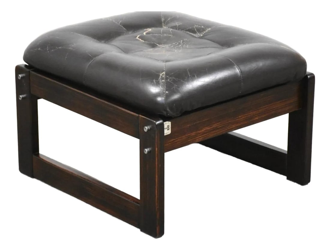 1960s Percival Lafer Brown Leather Ottoman with Jacaranda Rosewood Frame: 1960s Percival Lafer Brown Leather Ottoman with Jacaranda Rosewood Frame Discover this stunning mid-century modern ottoman designed by Percival Lafer, featuring a beautiful jacaranda rosewood frame co