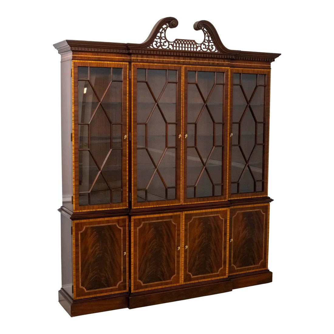 Councill Craftsmen 4 Door Mahogany Breakfront Bookcase with Lighted Interior (1 of 10)