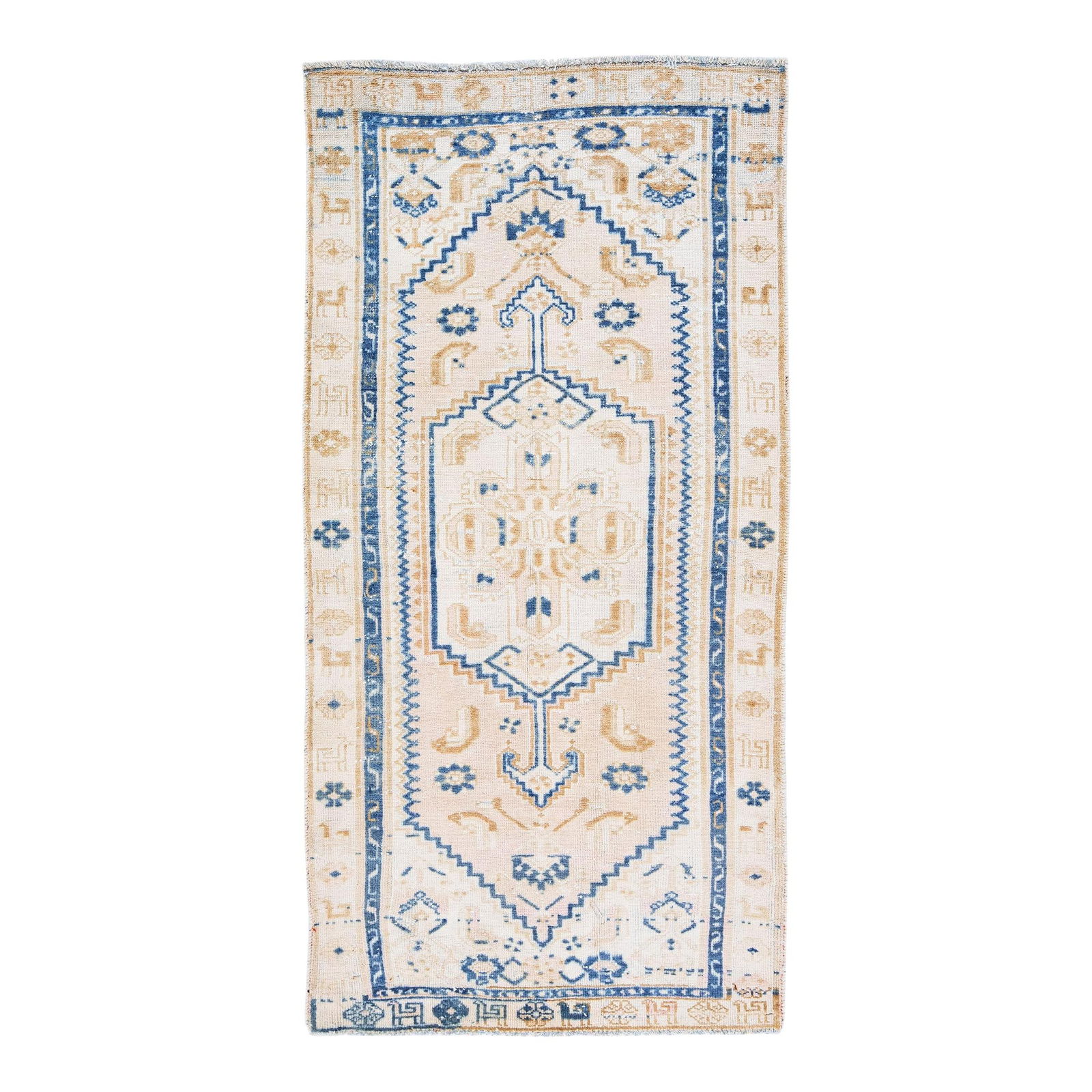 1960s Vintage Persian Hamadan Handmade Wool Rug Beige Medallion Design 3'2 x 6'3: 1960s Vintage Persian Hamadan Handmade Wool Rug Beige Medallion Design 3'2 x 6'3 This exquisite vintage Persian Hamadan rug features a beautifully hand-knotted design in a warm beige color. The rug sh