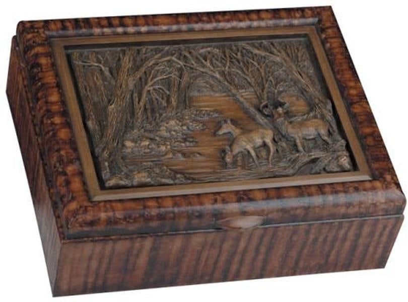 Lodge Style Green Resin Deer Family Keepsake Box 4.5H x 12W x 9D: Lodge Style Green Resin Deer Family Keepsake Box 4.5H x 12W x 9D Introducing the Rustic Chocolate Deer Family Keepsake Box, a charming addition to your home decor. This beautifully designed box featur