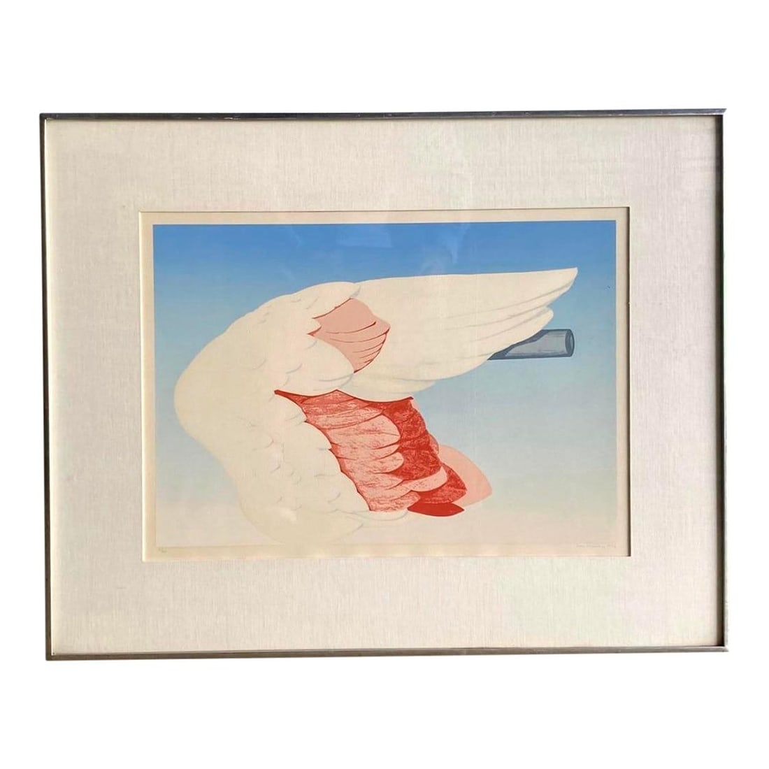 Signed 1972 Vintage Boho Flamingo Wing Lithograph: Signed 1972 Vintage Boho Flamingo Wing Lithograph This stunning vintage Boho lithograph from 1972 features a captivating Postmodern composition of a flamingo wing. The piece is not only signed by the