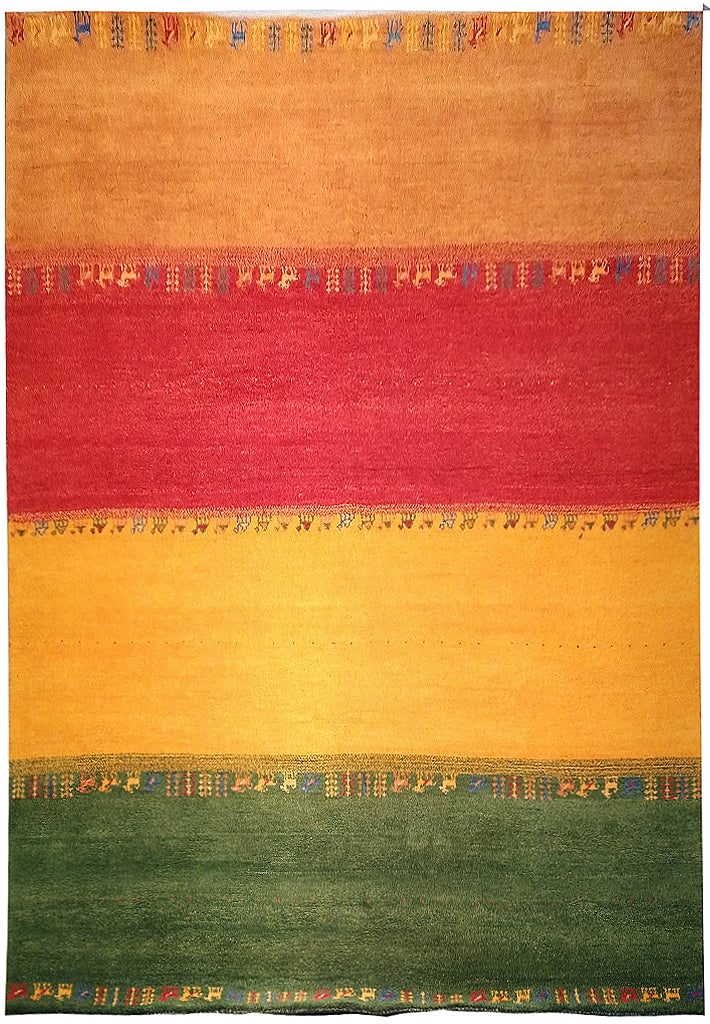 Vibrant 8.1 x 10 Hand-Made Gabbeh Rug from India: Vibrant 8.1 x 10 Hand-Made Gabbeh Rug from India Free continental US Shipping Enhance your living space with this stunning 8.1 x 10 Gabbeh rug, hand-made in India by skilled artisans. Renowned for the