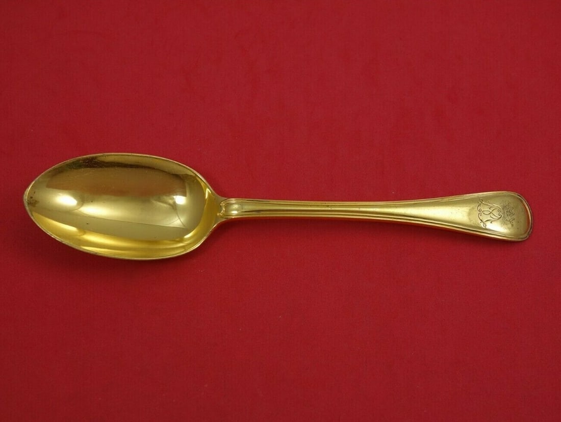 Francis Higgins Threaded Vermeil Sterling Silver Soup Spoon 7 1/8 Inches: Francis Higgins Threaded Vermeil Sterling Silver Soup Spoon 7 1/8 Inches This exquisite spoon features the Threaded Vermeil pattern by Francis Higgins, crafted from sterling silver. Measuring 7 1/8 in