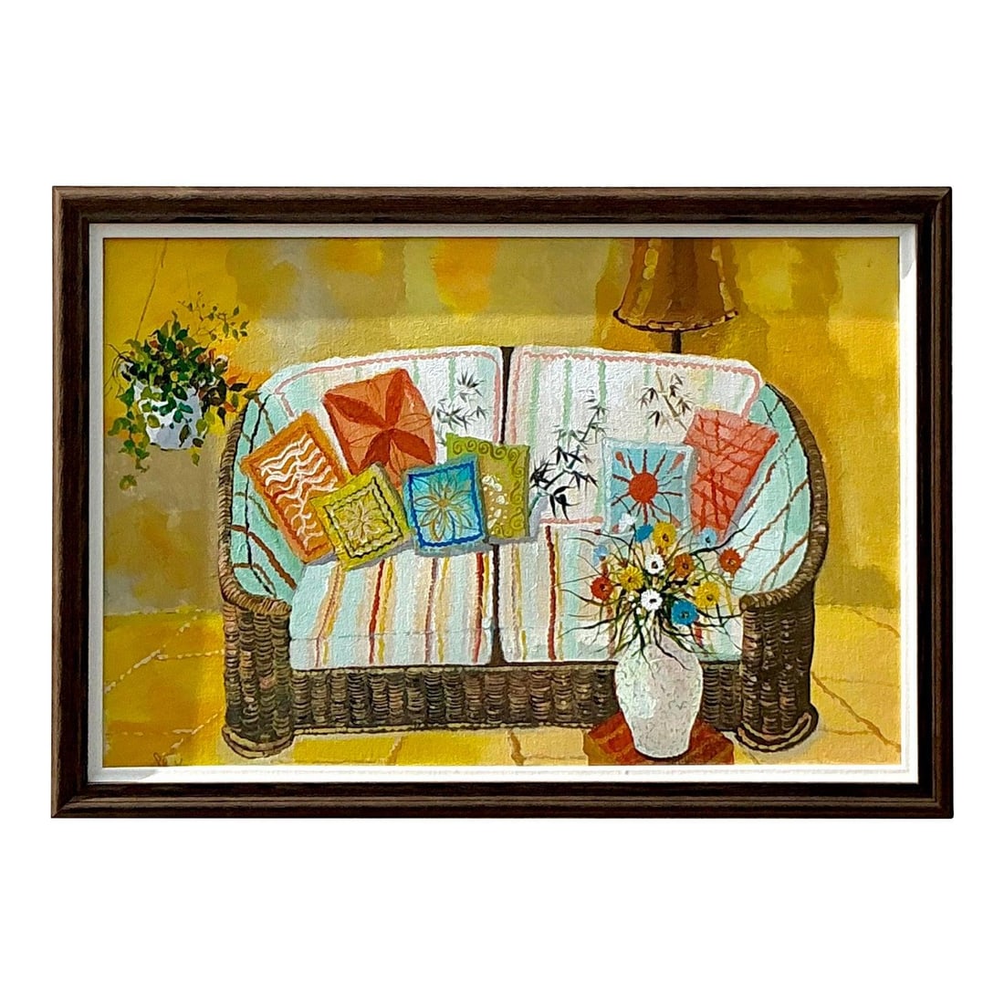 Vintage Boho Still Life Canvas Painting 40.25"W Yellow Art: Vintage Boho Still Life Canvas Painting 40.25"W Yellow Art Enhance your living space with this exquisite Vintage Boho Original Still Life Painting on Canvas. This stunning artwork is hand-painted to s