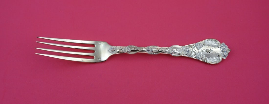 Odiot Demidoff Vermeil Sterling Silver Dinner Fork 8 3/4 Inch Unused: Odiot Demidoff Vermeil Sterling Silver Dinner Fork 8 3/4 Inch Unused This exquisite dinner fork features the Demidoff Vermeil pattern by Odiot, crafted from high-quality sterling silver. With an impre