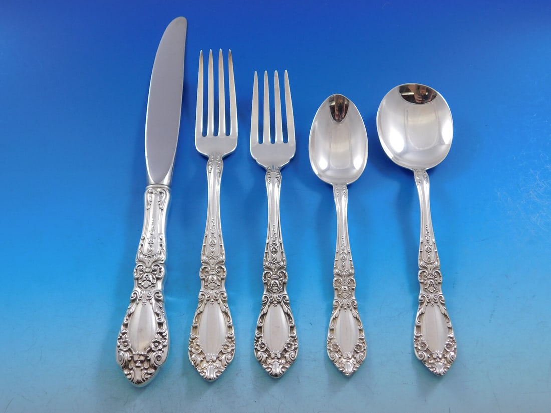 Alvin Prince Eugene Sterling Silver Flatware Set 64 Pieces for 12: Alvin Prince Eugene Sterling Silver Flatware Set 64 Pieces for 12 This exquisite Prince Eugene sterling silver flatware set from Alvin is designed for 12 and consists of 64 pieces. The ornate design,