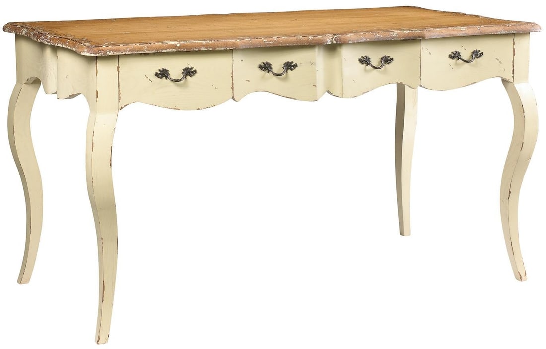 French Heritage Vintage Style Solid Oak Country Desk 32H 59W 29D: French Heritage Vintage Style Solid Oak Country Desk 32H 59W 29D This Vintage Style French Country Desk brings timeless charm to your home office or workspace. Crafted from solid oak, this newly made