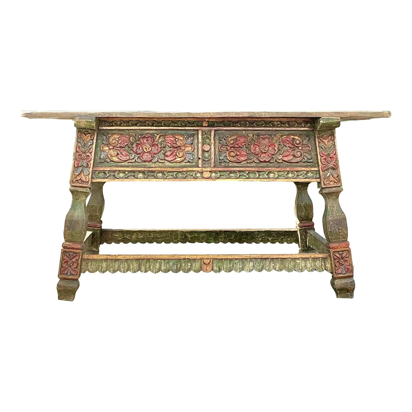 Vintage Boho Wood Buffet Table with Hand-Carved Rose Details: Vintage Boho Wood Buffet Table with Hand-Carved Rose Details Enhance your home decor with this Vintage Boho Carved Rose Buffet Table, a perfect blend of romantic charm and bohemian flair. Crafted from