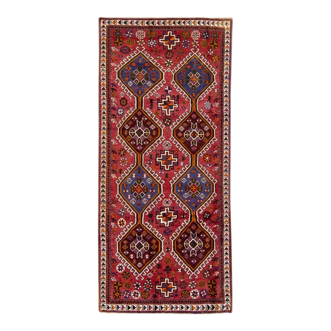 Vintage Persian Heriz Red Wool Runner 3'10 x 8'9 Tribal Design: Vintage Persian Heriz Red Wool Runner 3'10 x 8'9 Tribal Design Enhance your space with this exquisite Vintage Persian Heriz Handmade Wool Runner. This stunning antique rug features a vibrant red field