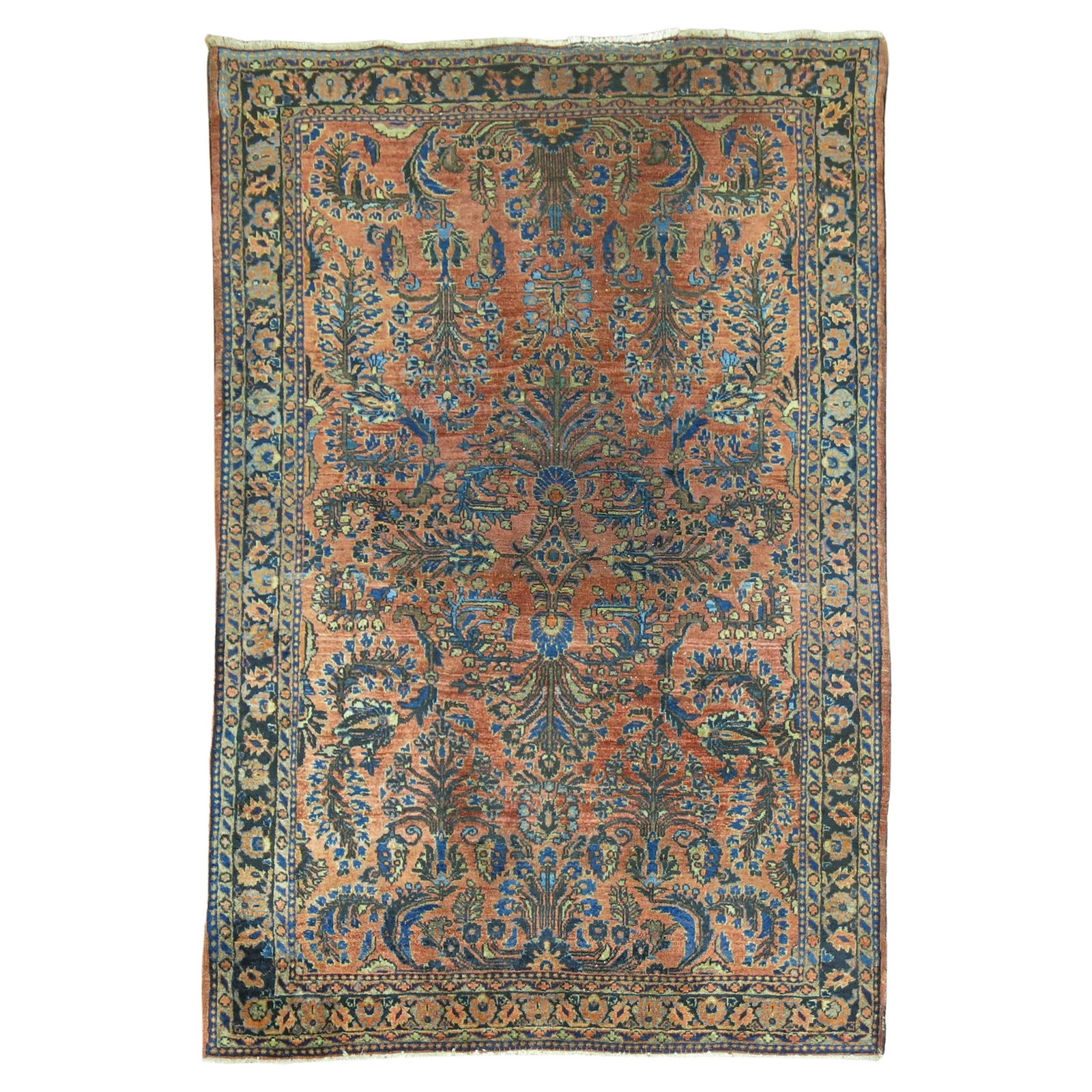 Vintage Persian Sarouk Rug Empire Revival Wool 39 x 57 in: Vintage Persian Sarouk Rug Empire Revival Wool 39 x 57 in This exquisite Persian Sarouk rug showcases the classic Empire Revival style, attributed to King, with a stunning color palette of copper, blu