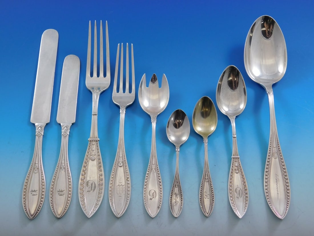 Whiting Indian Sterling Silver Flatware Set 66 Pieces with Storage Chest: Whiting Indian Sterling Silver Flatware Set 66 Pieces with Storage Chest Discover the elegance of the "Indian" pattern by Whiting Manufacturing Company with this exquisite sterling silver flatware set