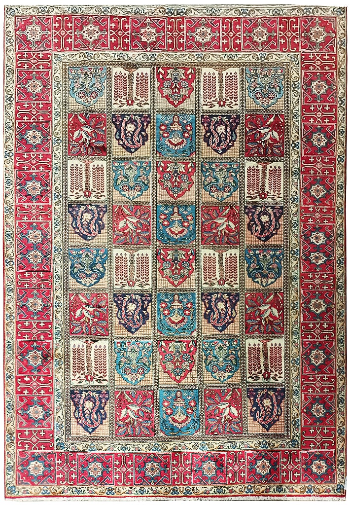Persian Baktiar Garden Rug 10' x 12.4' Hand-Knotted Wool Multi Color: Persian Baktiar Garden Rug 10' x 12.4' Hand-Knotted Wool Multi Color Free continental US Shipping Experience the elegance of our 10' x 12.4' Persian Baktiar Garden Rug, a stunning blend of artistry an