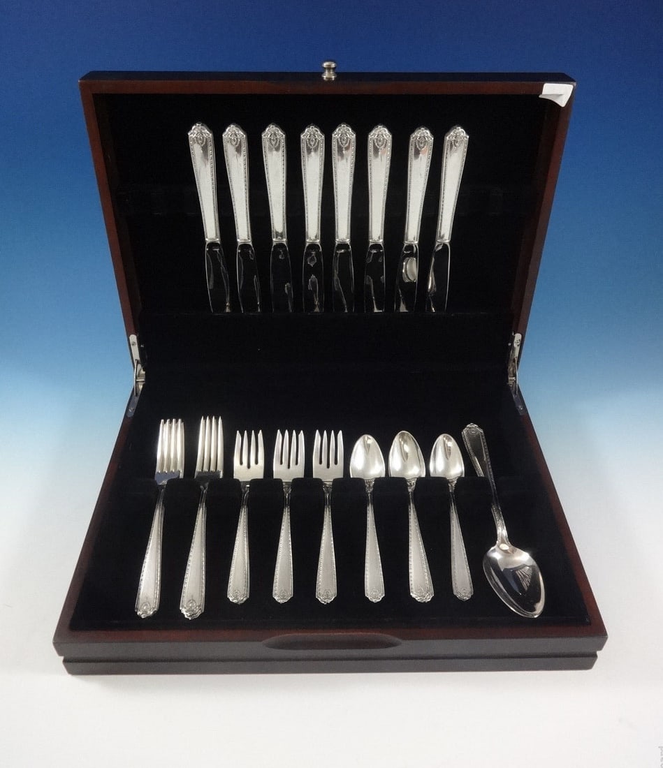 Westmorland Lady Hilton Sterling Silver Flatware Set for 8, 33 Pieces with Storage Chest: Westmorland Lady Hilton Sterling Silver Flatware Set for 8, 33 Pieces with Storage Chest Enhance your dining experience with the exquisite Lady Hilton flatware set by Westmorland. This sterling silver