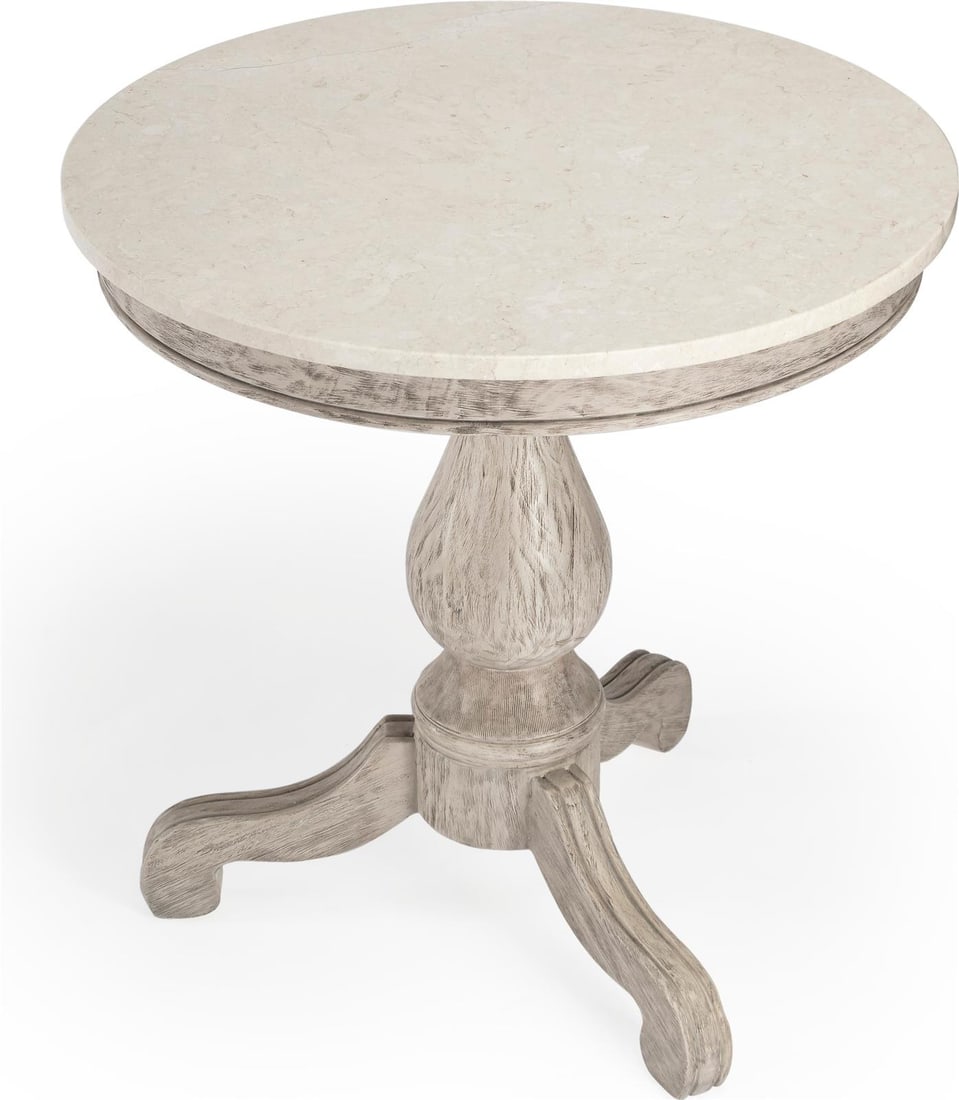 Butler Round Pedestal Side Table in Rustic Gray Finish: Butler Round Pedestal Side Table in Rustic Gray Finish This elegant round pedestal table features a sophisticated rustic gray finish, making it a versatile addition to any decor. Crafted from a blend