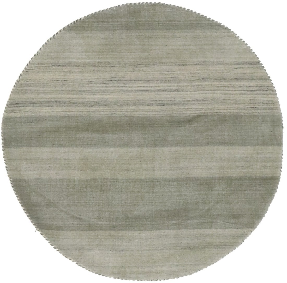 Modern Round 4x4 ft Gabbeh Wool Rug for Kids Room Indian Handmade Carpet: Modern Round 4x4 ft Gabbeh Wool Rug for Kids Room Indian Handmade Carpet This is a small round modern Gabbeh wool rug, featuring a plush striped pattern in multicolored tones of beige, tan, and pastel