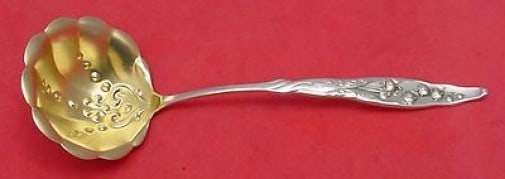 Whiting Sterling Silver Sauce Ladle 6" Lily of the Valley Gold Wash: Whiting Sterling Silver Sauce Ladle 6" Lily of the Valley Gold Wash This exquisite sauce ladle features the beautiful "Lily of the Valley" pattern by Whiting, crafted from sterling silver. Measuring 6