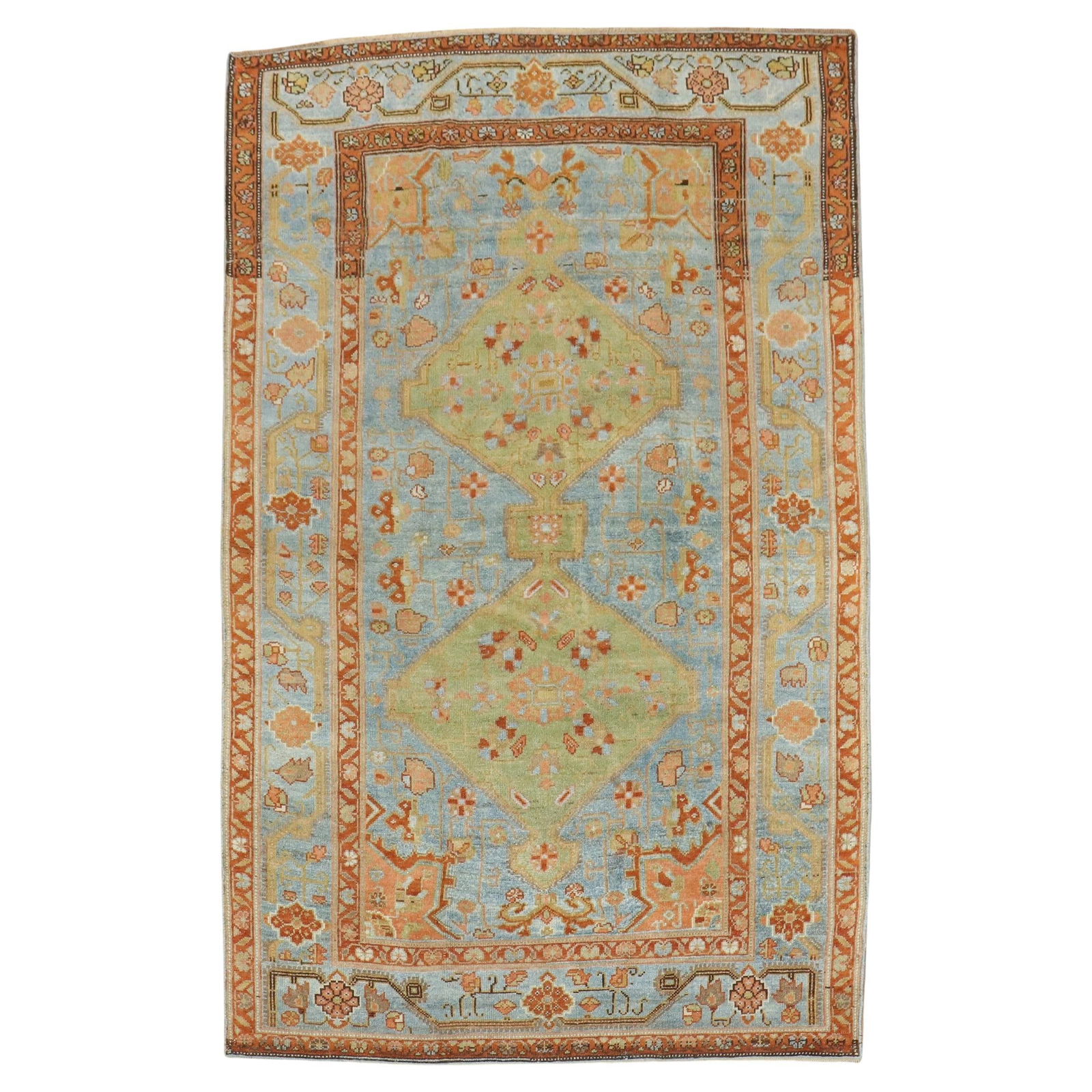 1920s Zabihi Collection Northwest Persian Hand-Knotted Wool Rug 4'9" x 7' Vivid Colors: 1920s Zabihi Collection Northwest Persian Hand-Knotted Wool Rug 4'9" x 7' Vivid Colors Enhance your living space with this exquisite 1920s Northwest Persian rug, featuring a captivating apple green an