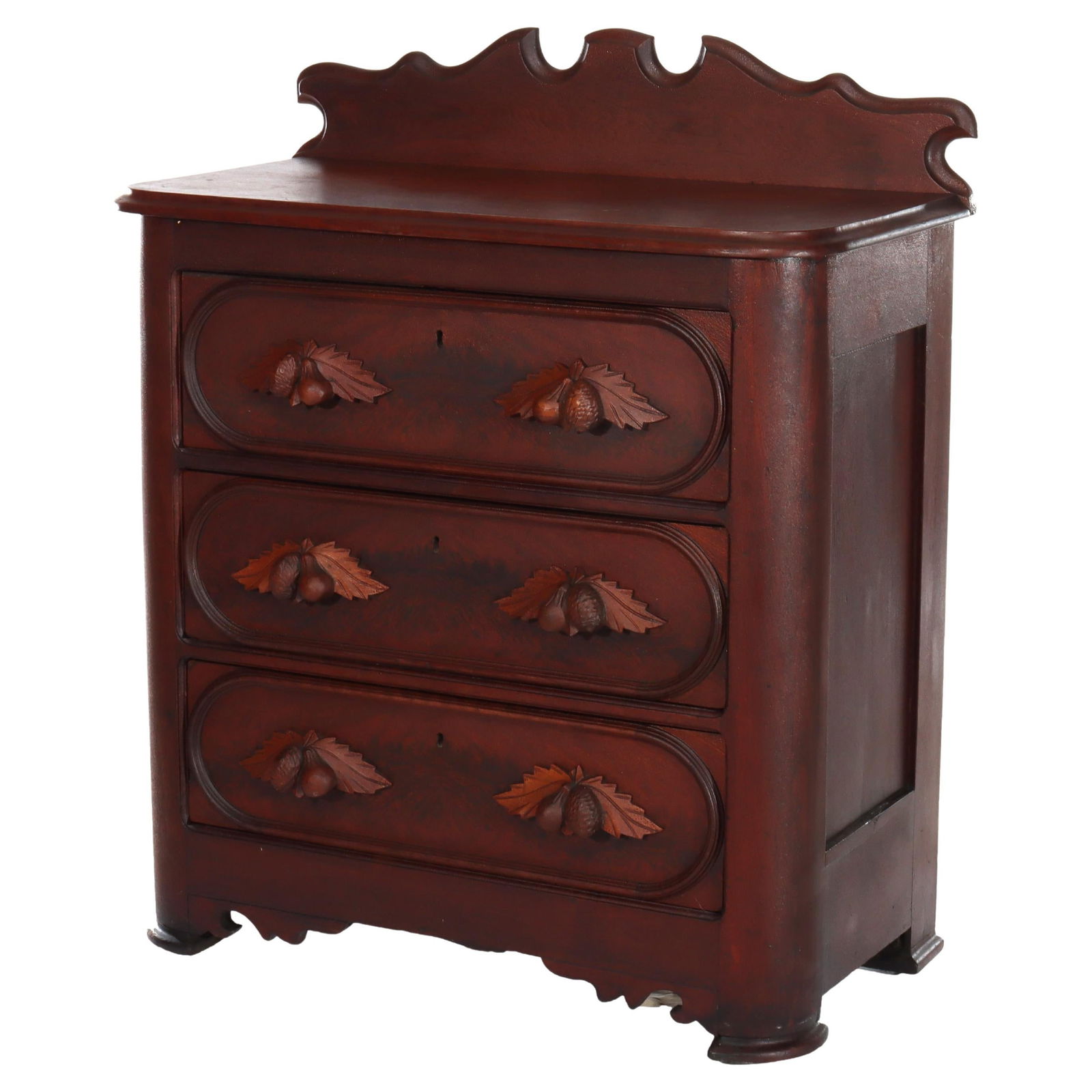 Vintage Rococo Walnut Commode c1890 with Carved Pulls and Back Splash: Vintage Rococo Walnut Commode c1890 with Carved Pulls and Back Splash This exquisite Antique Rococo commode, crafted from fine walnut in the late 19th century, showcases a stunning design that blends