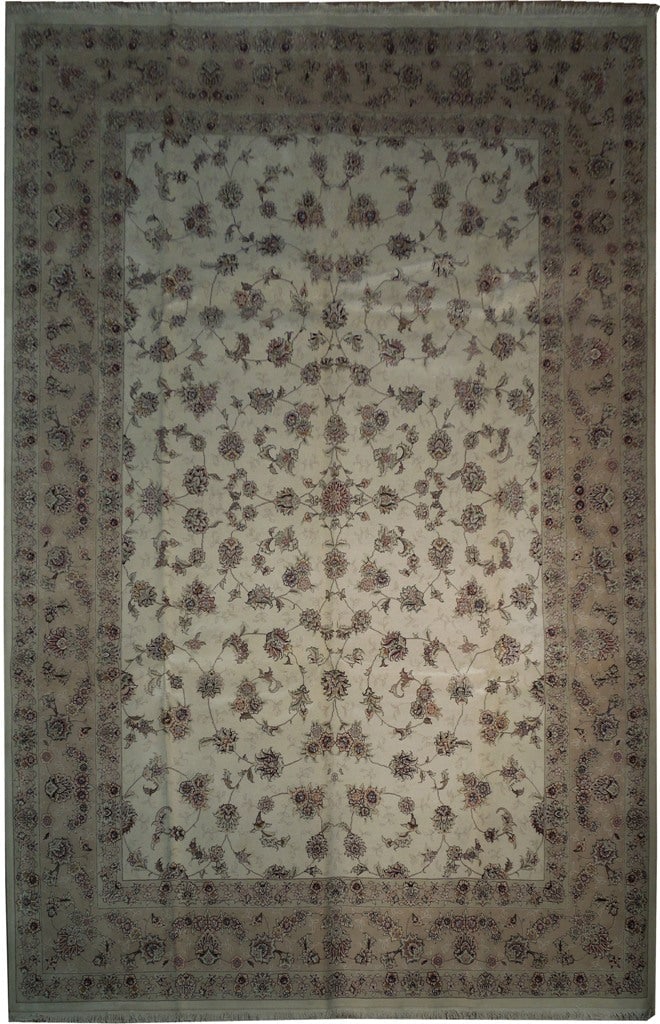 10' x 14' Ivory Wool & Silk Hand-Knotted Area Rug: 10' x 14' Ivory Wool & Silk Hand-Knotted Area Rug Free continental US Shipping Elevate your living space with this exquisite 10' x 14' Wool & Silk Fine Quality Rug. Meticulously crafted from a blend o