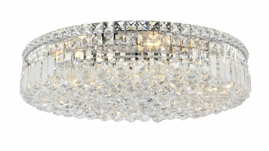 Modern 24" Chrome Flush Mount Crystal Chandelier 9-Light MAXIME: Modern 24" Chrome Flush Mount Crystal Chandelier 9-Light MAXIME Illuminate your space with this stunning 24-inch modern flush mount chandelier featuring a sleek chrome finish and exquisite royal cut c