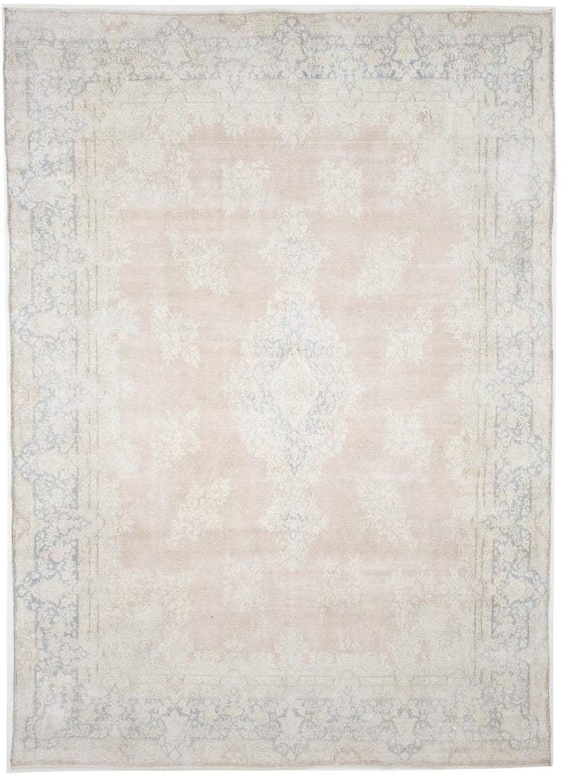 Hand-Knotted Wool Vintage Floral Area Rug 9'6 x 12'11 Southern Asia Stonewashed: Hand-Knotted Wool Vintage Floral Area Rug 9'6 x 12'11 Southern Asia Stonewashed This hand-knotted wool area rug from Southern Asia features a muted floral design with vintage appeal. The rug displays