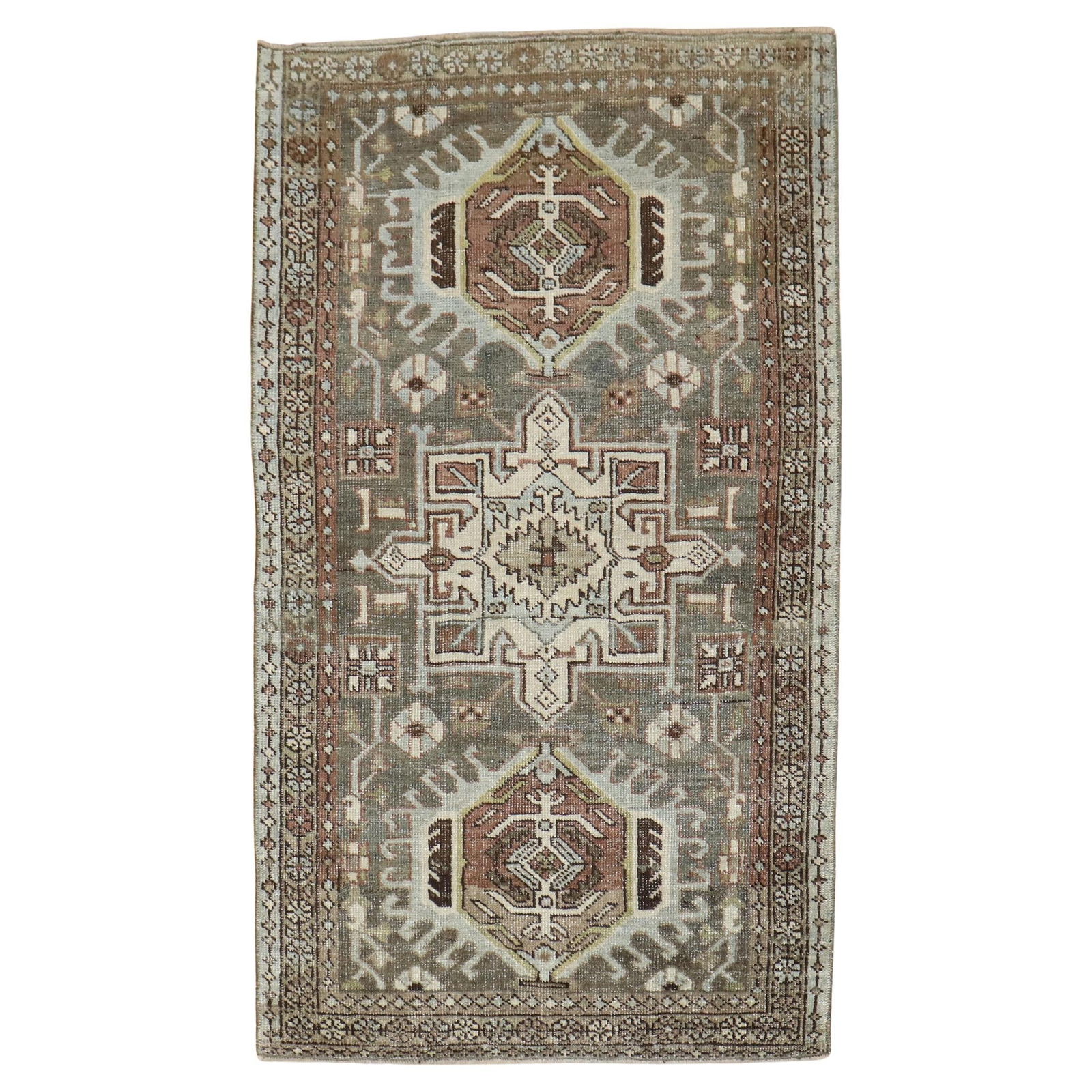 Zabihi Collection Vintage Charcoal Persian Heriz Scatter Rug 33 x 52 Wool Hand-Woven Tribal Design: Zabihi Collection Vintage Charcoal Persian Heriz Scatter Rug 33 x 52 Wool Hand-Woven Tribal Design Discover the beauty of this Charcoal Persian Heriz Scatter Rug, a stunning example of tribal artistry