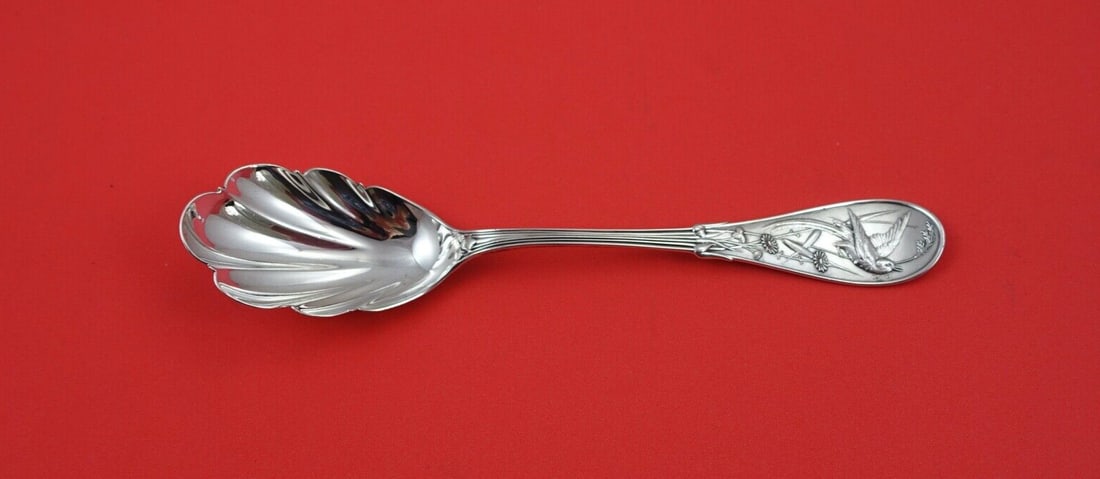 Tiffany & Co Japanese Sterling Silver Preserve Spoon 7 3/8": Tiffany & Co Japanese Sterling Silver Preserve Spoon 7 3/8" This exquisite preserve spoon from Tiffany & Co. is crafted in sterling silver and measures 7 3/8". It features the elegant Japanese pattern