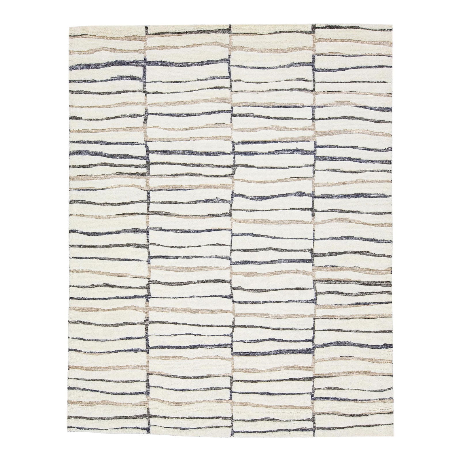 Handmade Moroccan Style Wool Rug 8' x 10' Abstract Ivory Design: Handmade Moroccan Style Wool Rug 8' x 10' Abstract Ivory Design This exquisite handmade Moroccan style rug boasts a contemporary design in a tranquil Ivory shade. The captivating brown and gray backdr