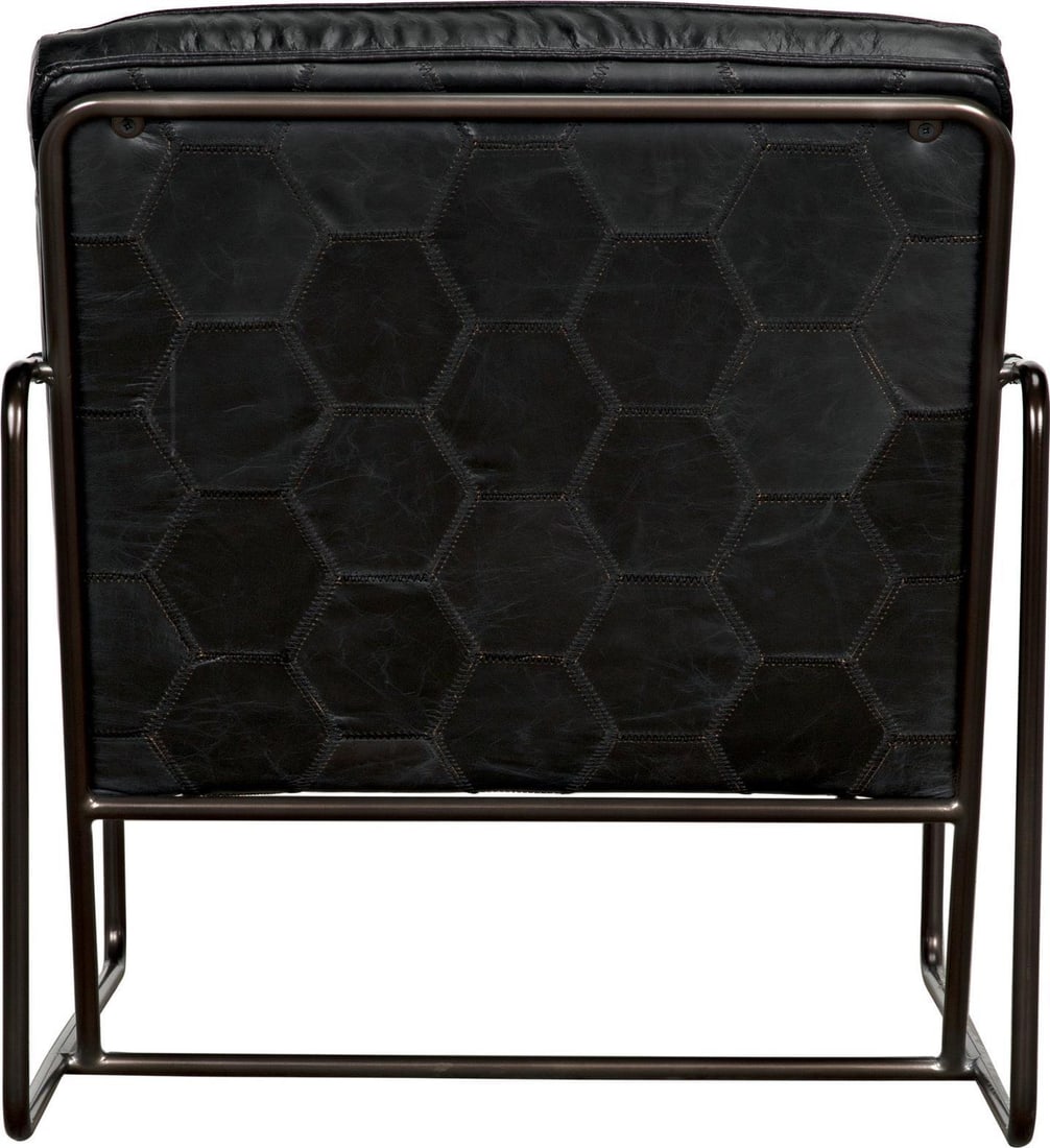 Noir Demeter Black Metal Leather Chair 28H 25W 32D: Noir Demeter Black Metal Leather Chair 28H 25W 32D This elegant chair combines a sleek black metal frame with luxurious leather and teak rattan accents, making it a stylish addition to any space. Perf