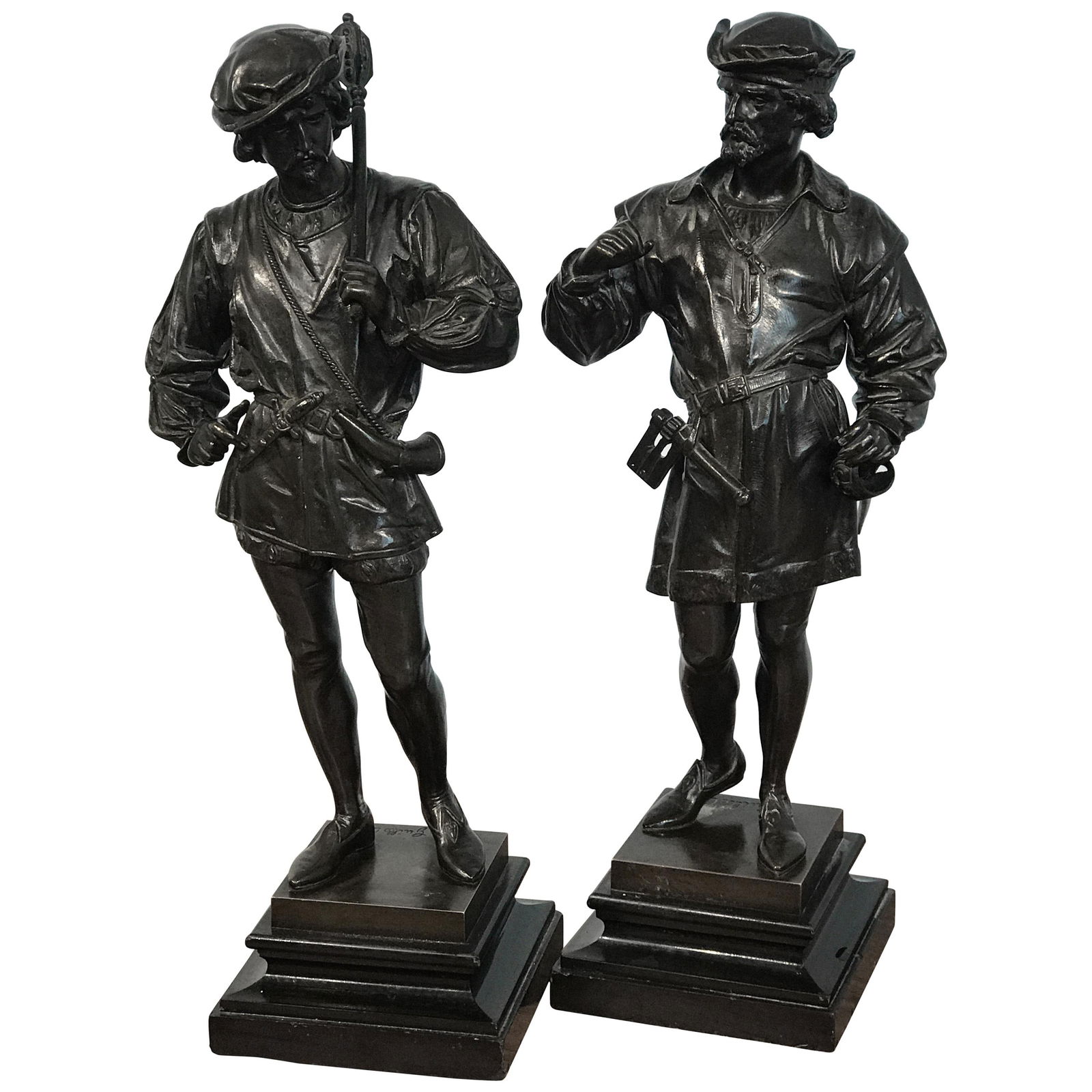 Set of 2 Signed Orientalist Bronzes by Anatole Guillot: Set of 2 Signed Orientalist Bronzes by Anatole Guillot This exquisite pair of Orientalist bronzes features intricately dressed standing Turks, each signed by the renowned French artist Anatole-Jean-Th