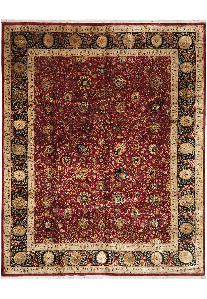 8.3 x 10.2 Hand Knotted Wool Silk Tabriz Area Rug Burgundy Pakistan: 8.3 x 10.2 Hand Knotted Wool Silk Tabriz Area Rug Burgundy Pakistan Free continental US Shipping This high-quality area rug features a fine silky pile crafted from a blend of wool and silk. Hand-knott