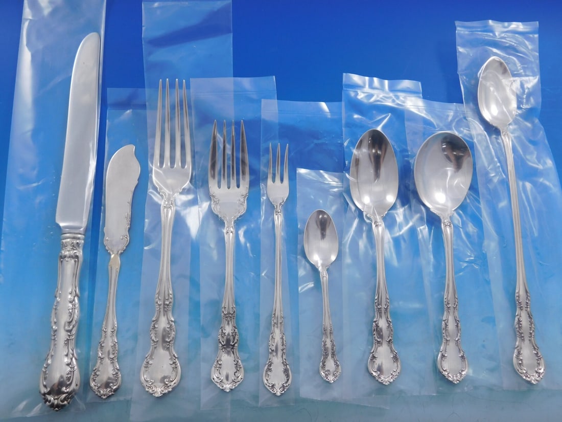 Wallace Old Atlanta Sterling Silver Flatware Set 113 Pieces for 12: Wallace Old Atlanta Sterling Silver Flatware Set 113 Pieces for 12 Discover the exquisite Old Atlanta Sterling Silver Flatware Set by Wallace, designed to serve 12 with a total of 113 pieces. This ele