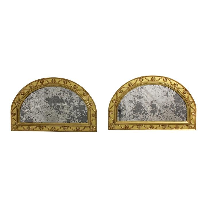 Elegant Pair of Arch Top Gold Gilt Mirrors for Window or Door: Elegant Pair of Arch Top Gold Gilt Mirrors for Window or Door This exquisite pair of arch-top mirrors features a stunning gold gilt finish, making them a perfect accent for any window, door, or doorwa