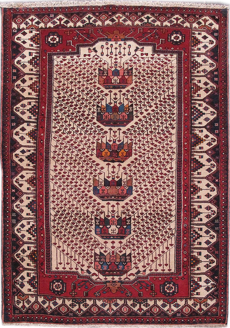 4.4 x 6.3 Maroon Hand-Knotted Persian Hamadan Area Rug: 4.4 x 6.3 Maroon Hand-Knotted Persian Hamadan Area Rug Free continental US Shipping Introducing a captivating 4'4" x 6'3" Maroon Traditional Persian Hamadan Area Rug, handcrafted by skilled artisans i
