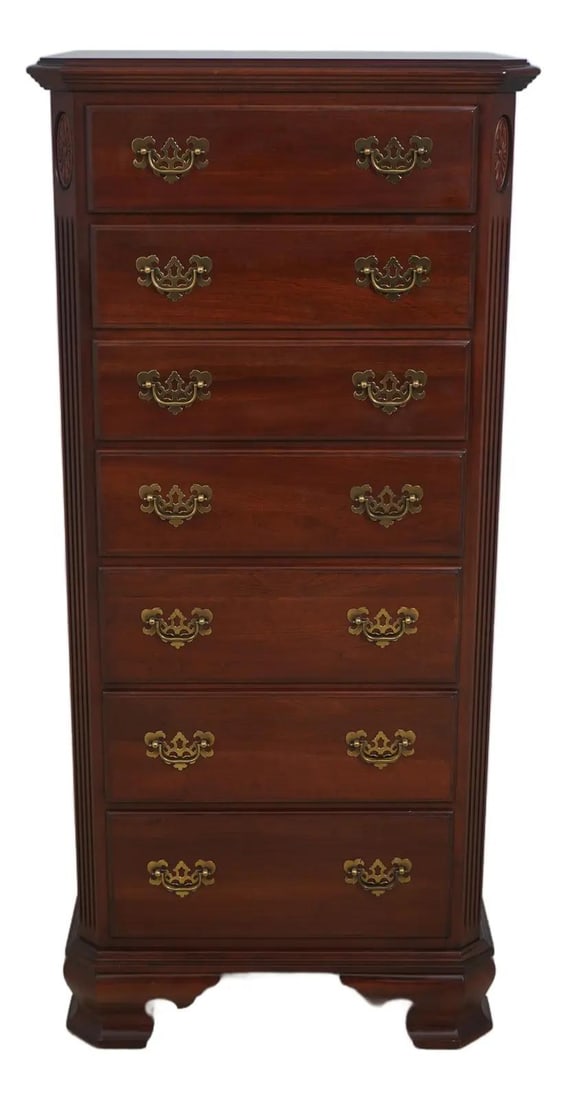 Ethan Allen Georgian Court Solid Cherry Lingerie Chest with Dovetailed Drawers: Ethan Allen Georgian Court Solid Cherry Lingerie Chest with Dovetailed Drawers This exquisite Ethan Allen Georgian Court Lingerie Chest, crafted around 1996, showcases timeless elegance with its rich