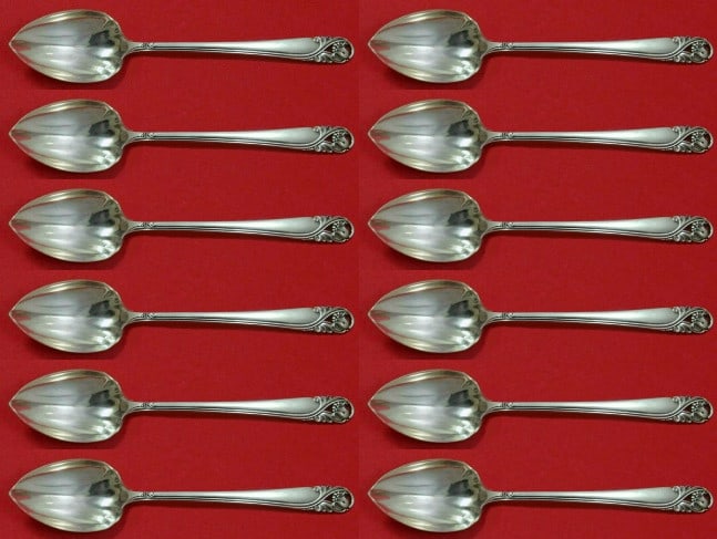 International Sterling Silver Spring Glory Grapefruit Spoon Set 12 pcs: International Sterling Silver Spring Glory Grapefruit Spoon Set 12 pcs Enhance your dining experience with this exquisite 12-piece grapefruit spoon set from International, featuring the elegant Spring
