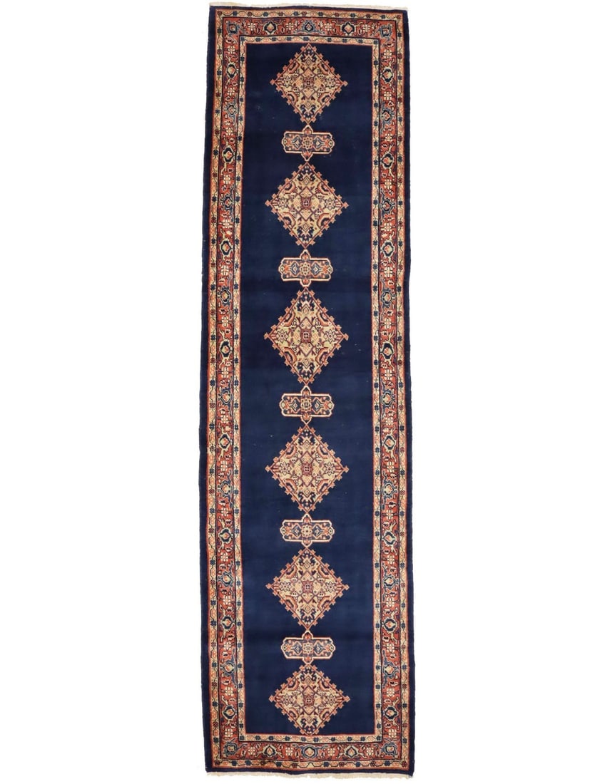 Vintage Handmade Oriental Floral Runner Rug 3'7 x 13'6 Wool Eco-Friendly: Vintage Handmade Oriental Floral Runner Rug 3'7 x 13'6 Wool Eco-Friendly Enhance your home decor with this exquisite vintage handmade Oriental runner rug. Measuring 3'7" x 13'6", this stunning piece f