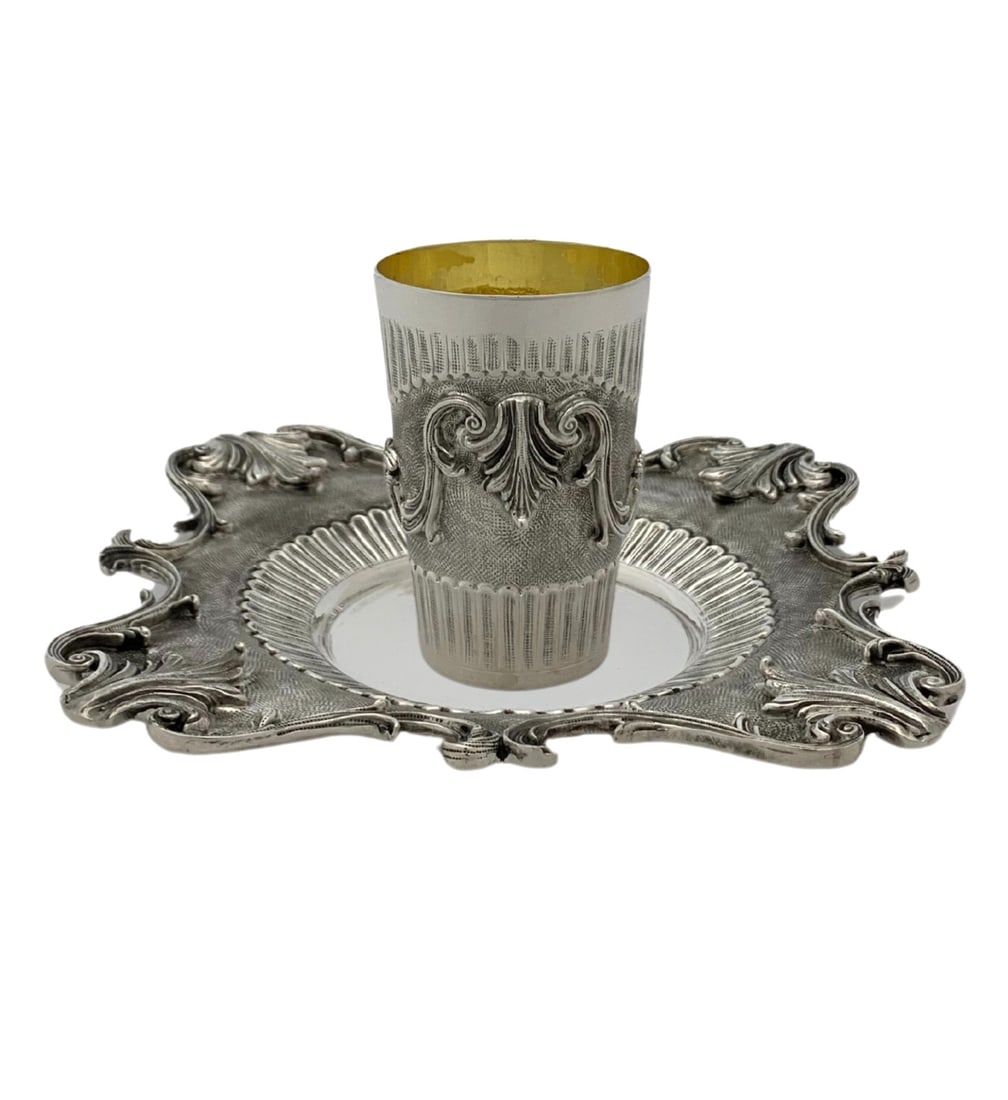 Handmade 925 Sterling Silver Leaf Applique Cup and Tray Set (1 of 4)