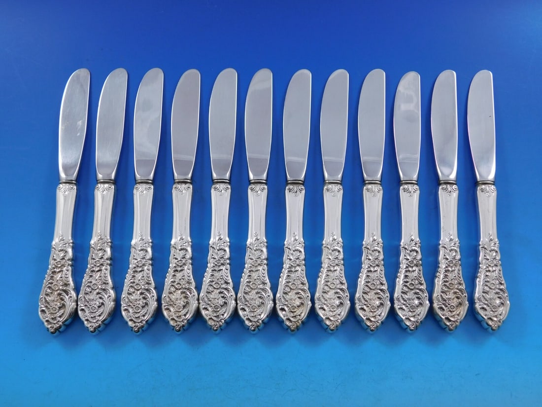 Reed & Barton Florentine Lace Set of 12 Sterling Silver Butter Spreaders: Reed & Barton Florentine Lace Set of 12 Sterling Silver Butter Spreaders This exquisite set of 12 butter spreaders features the elegant Florentine Lace pattern from Reed & Barton. Each spreader is cra