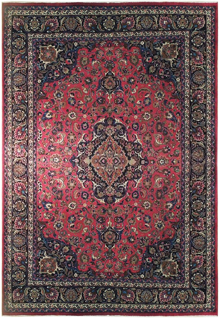 Handcrafted 8'5 x 12' Persian Mashad Rug with Silk-like Pile: Handcrafted 8'5 x 12' Persian Mashad Rug with Silk-like Pile Free continental US Shipping This exquisite Persian Mashad rug measures 8' 5" x 12' and is handcrafted by skilled artisans. Featuring tradi
