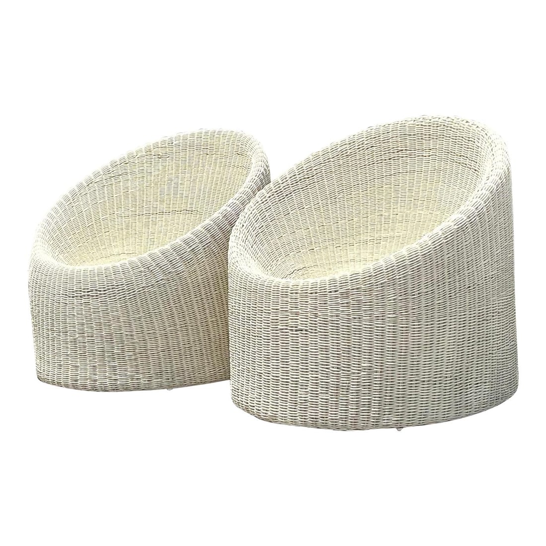Pair of Vintage Coastal Woven Rattan Tub Chairs Alabaster (1 of 9)