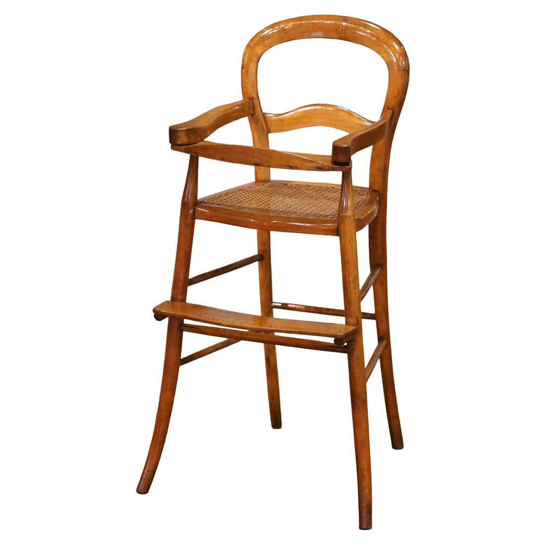 19th Century French Louis Philippe Walnut High Chair with Swing Tray: 19th Century French Louis Philippe Walnut High Chair with Swing Tray Crafted in France circa 1880, this exquisite high chair embodies the refined elegance of the Louis Philippe style. The walnut frame