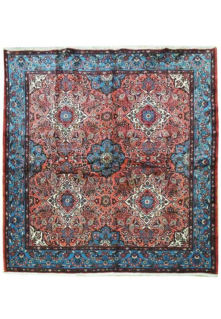 7' x 7' Hand-Knotted Dull Red Persian Bakhtiari Area Rug: 7' x 7' Hand-Knotted Dull Red Persian Bakhtiari Area Rug Free continental US Shipping Introducing the 7' x 7' Dull Red Fine Persian Bakhtiari Rug, a stunning representation of traditional Persian craf